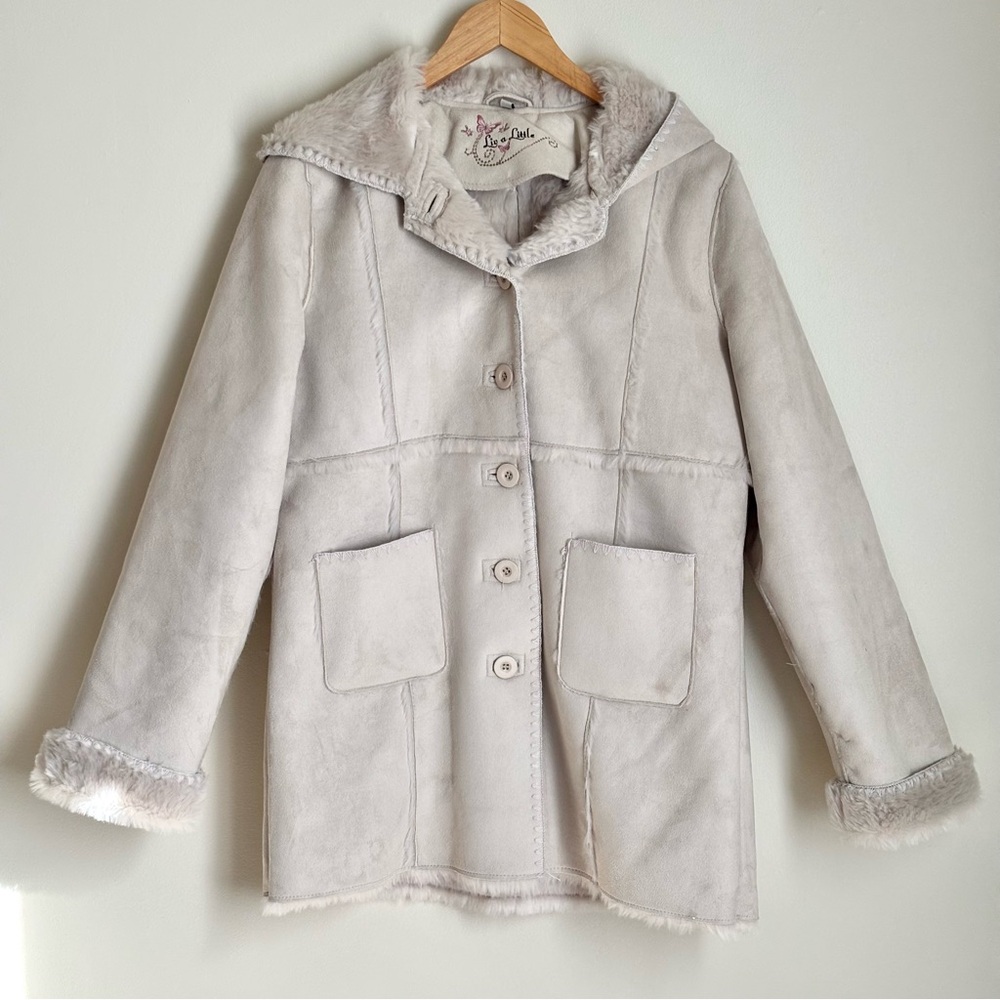 Live a Little Cream Suede Faux Fur Pea Coat with Hood
